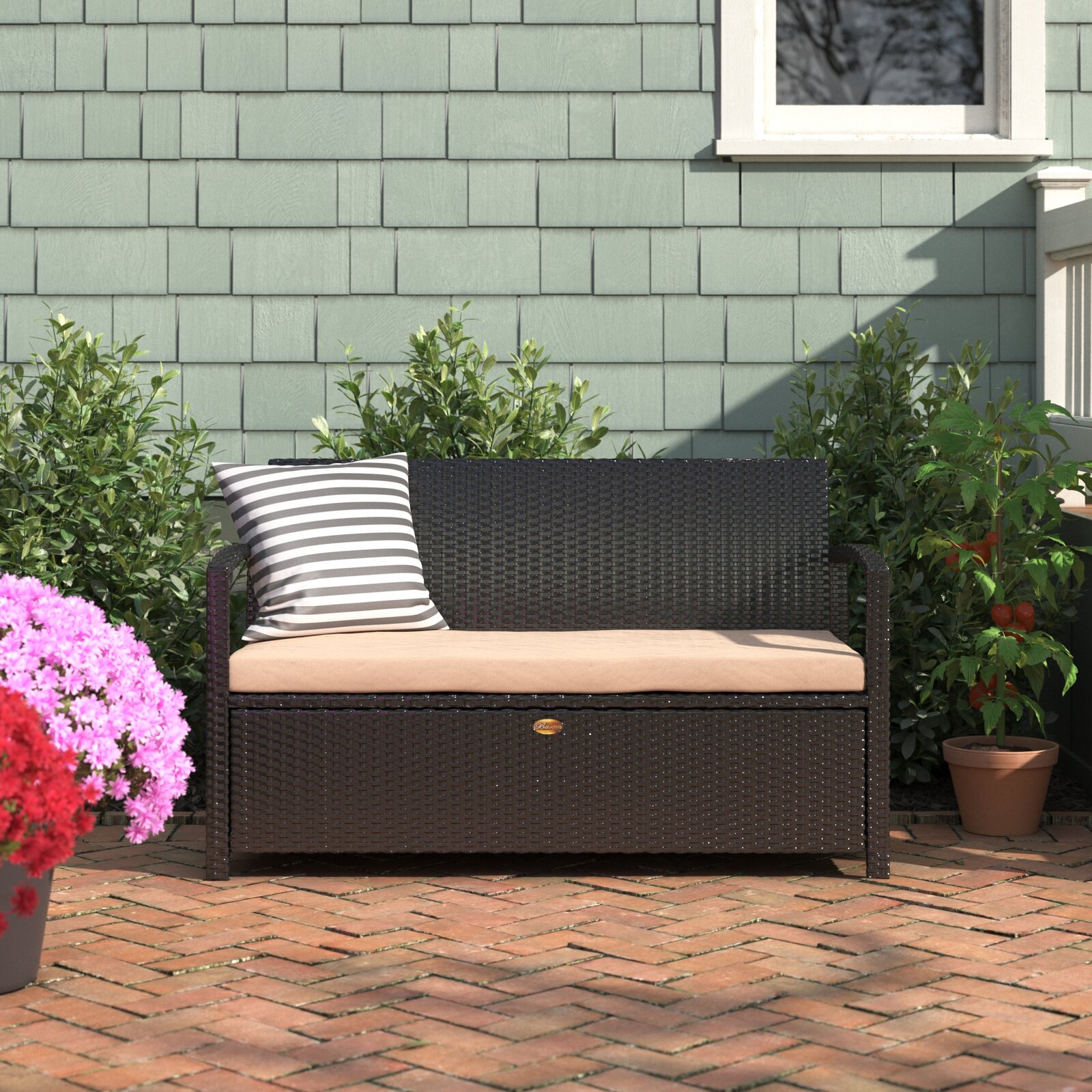 Outdoor Storage Bench with Cushion Weather Resistant Storage Bench, Black - image 1 of 7