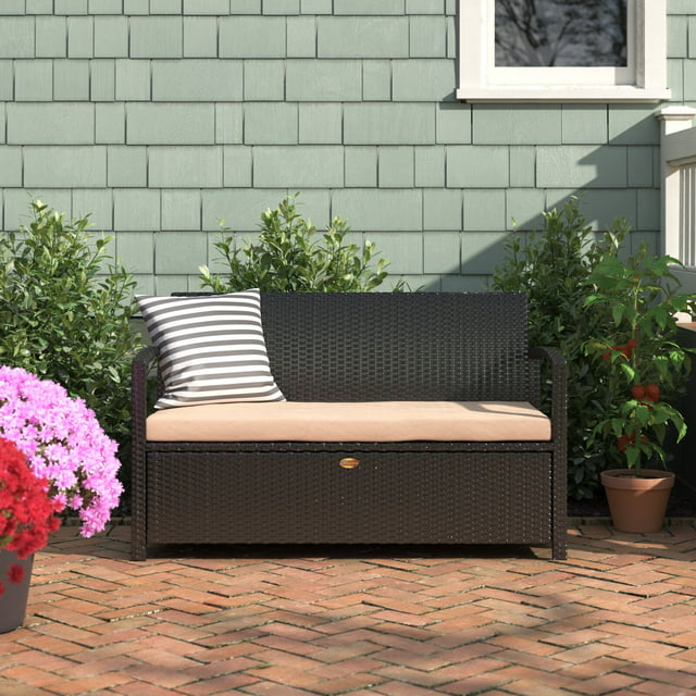 Outdoor Storage Bench with Cushion Weather Resistant Storage Bench, Black