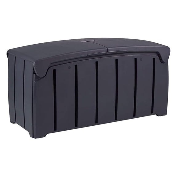 Outdoor Storage Bin 85 Gallon - Deck Box for Patio, Garden & Pool - Waterproof Storage Container with Dual Lid - Black