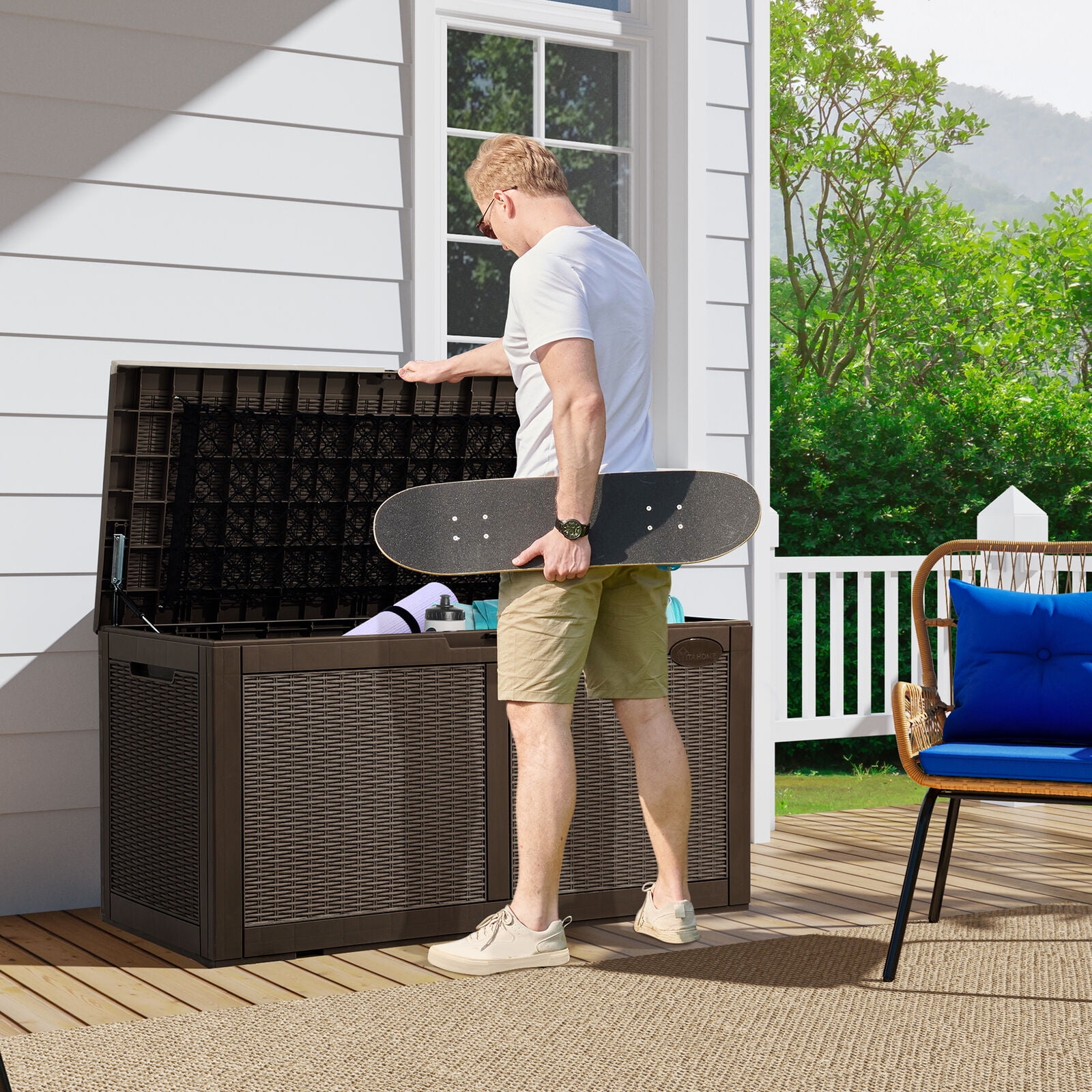 Outdoor Storage Box 100 Gallon Resin Deck Box Waterproof Patio Garden Furniture