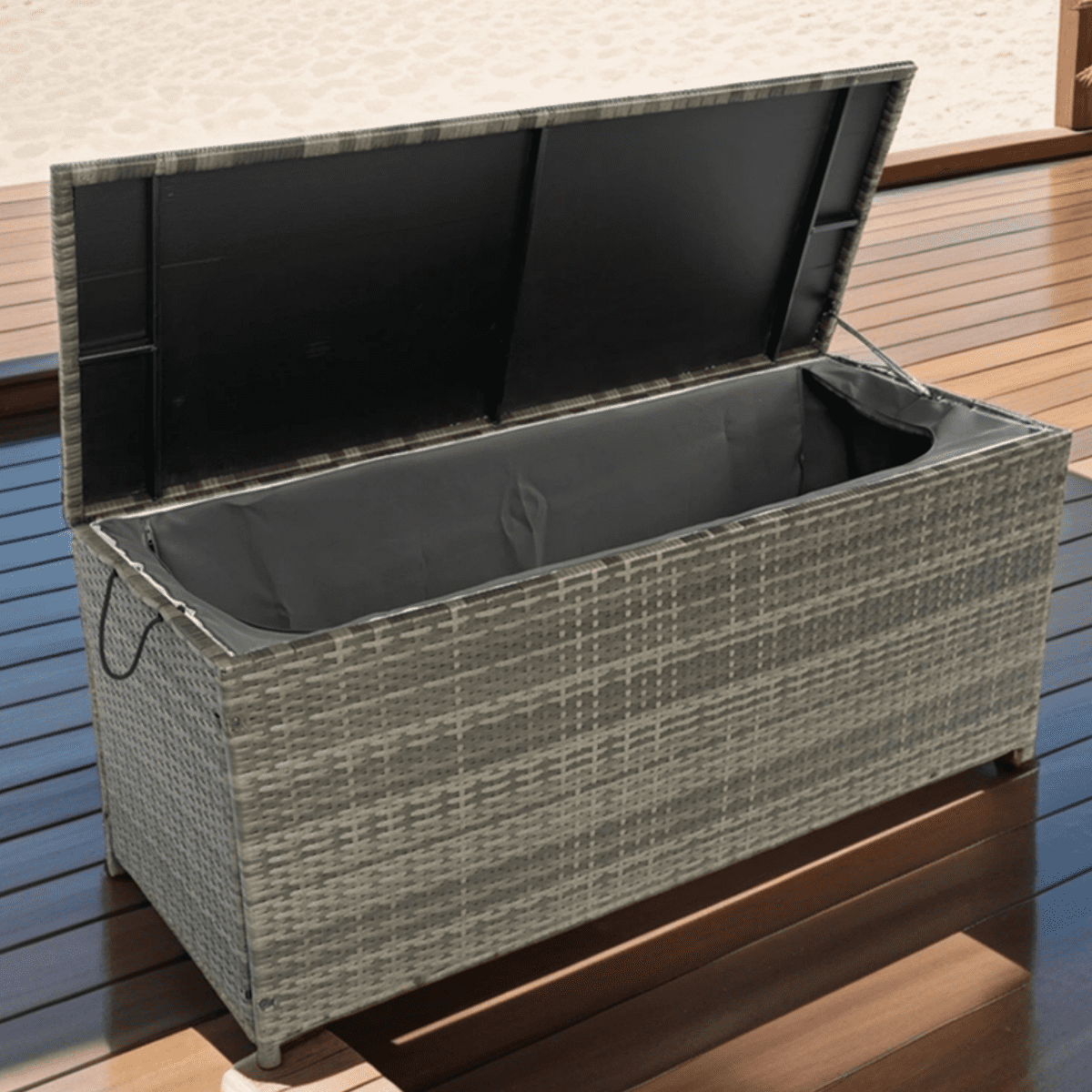 113 Gallon Gray Wicker Outdoor Storage Deck Box