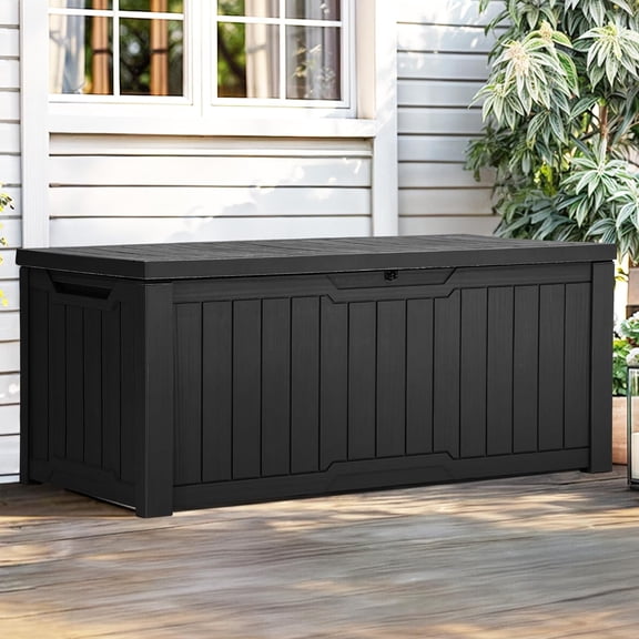 Outdoor Storage Box, 120 Gallon Waterproof Deck Box for Garden Tools, Patio Cushions, and Pool Accessories, Lockable, Easy Assembly, Versatile Bench or Table (Black)