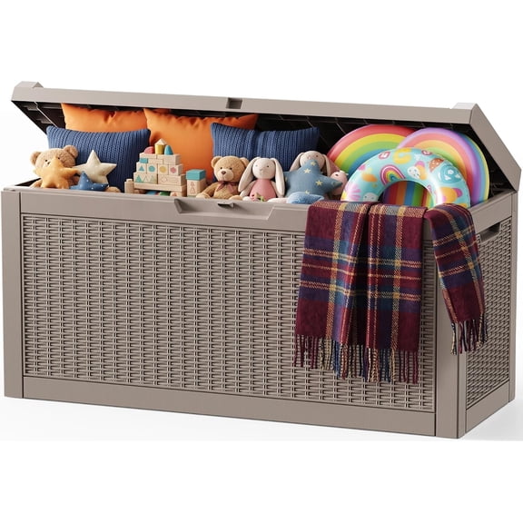 Outdoor Storage Box,120 Gallon Waterproof Resin Patio Deck Box | UV Resistant Lockable Package Delivery Bin, Toy Cabinet, Shoe & Garden Tools Storage, Ottoman, Indoor/Outdoor