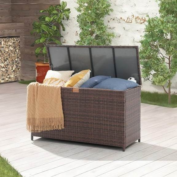 Outdoor Storage Box 125 Gallon Large Deck Boxes Waterproof Wicker Patio Bin for Toy Pool Garden Cushion