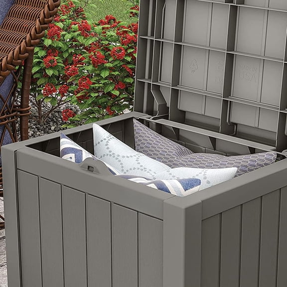 Outdoor Storage Box - 22 Gallon Stone Gray Resin Outdoor Deck Box with Seat, Weatherproof Patio Storage Bin Container for Keeping Cushions, Tools, & Towels for Pool, Yard, & Garden