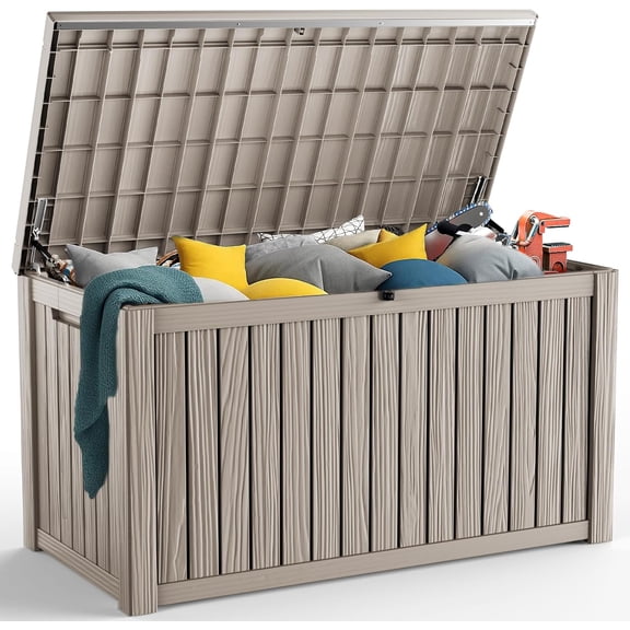 Outdoor Storage Box, 230 Gallon Deck Box Outdoor Storage Bench Outside Waterproof Resin Storage Bench, UV Resistant