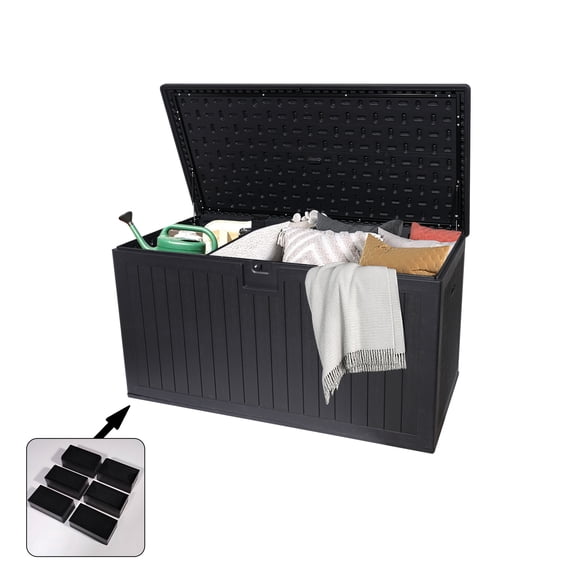 Outdoor Storage Box, 260 Gallon Resin Outdoor Deck Box Waterproof, Extra Large Patio Storage Box with Lockable Storage Containers for Patio Furniture Cushions, Pool Accessories, Garden Tools