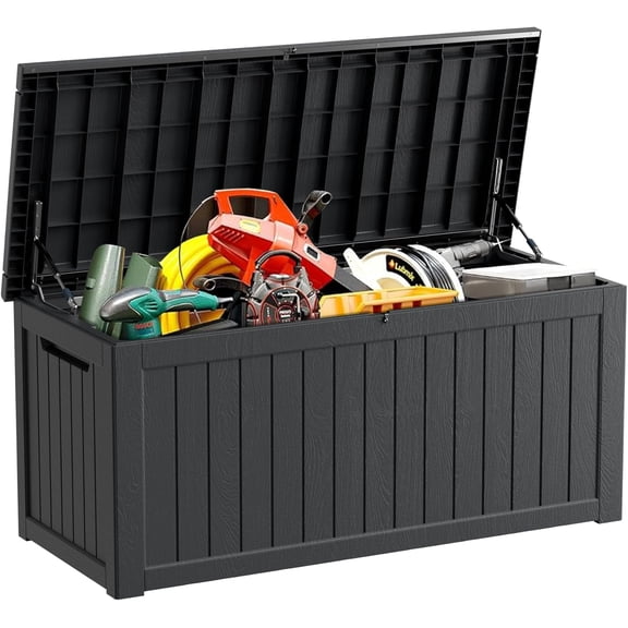 Outdoor Storage Box, 270 Gallon Resin Deck Box Waterproof for Patio Furniture Cushions, Garden Tools and Pool Accessories, Large Lockable UV-Resistant Storage Bin Bench Cabinet for Outside, Black