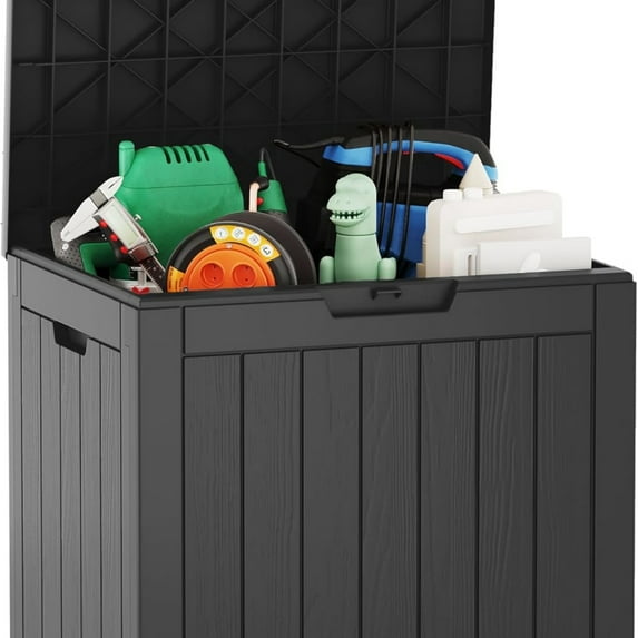Outdoor Storage Box, 31 Gallon Deck Box, Waterproof Resin Storage Bin for Patio Cushions, Gardening Tools, Accessories, Lockable, UV Resistant, Black