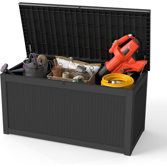 Hemoton Extra Large Black Covered Deck Storage Box Weather Resistant Outdoor Patio Container