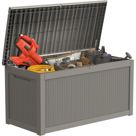 Outdoor Storage Box 320 Gallon, Large Lockable Resin Deck Box Patio Storage Bin for Pool Accessories Cushion Furniture, Garden Tools, Waterproof & UV-Resistant Outside Delivery, Gray