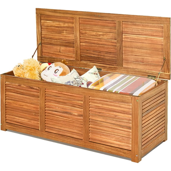 Outdoor Storage Box, 46 Gallon Acacia Wooden Deck Box for Toys/Tools/Sports Supplies, Patio Storage Bench, Outdoor Storage Bench for Garden Backyard Deck, 45 x 18 x 18 Inches (Natural)
