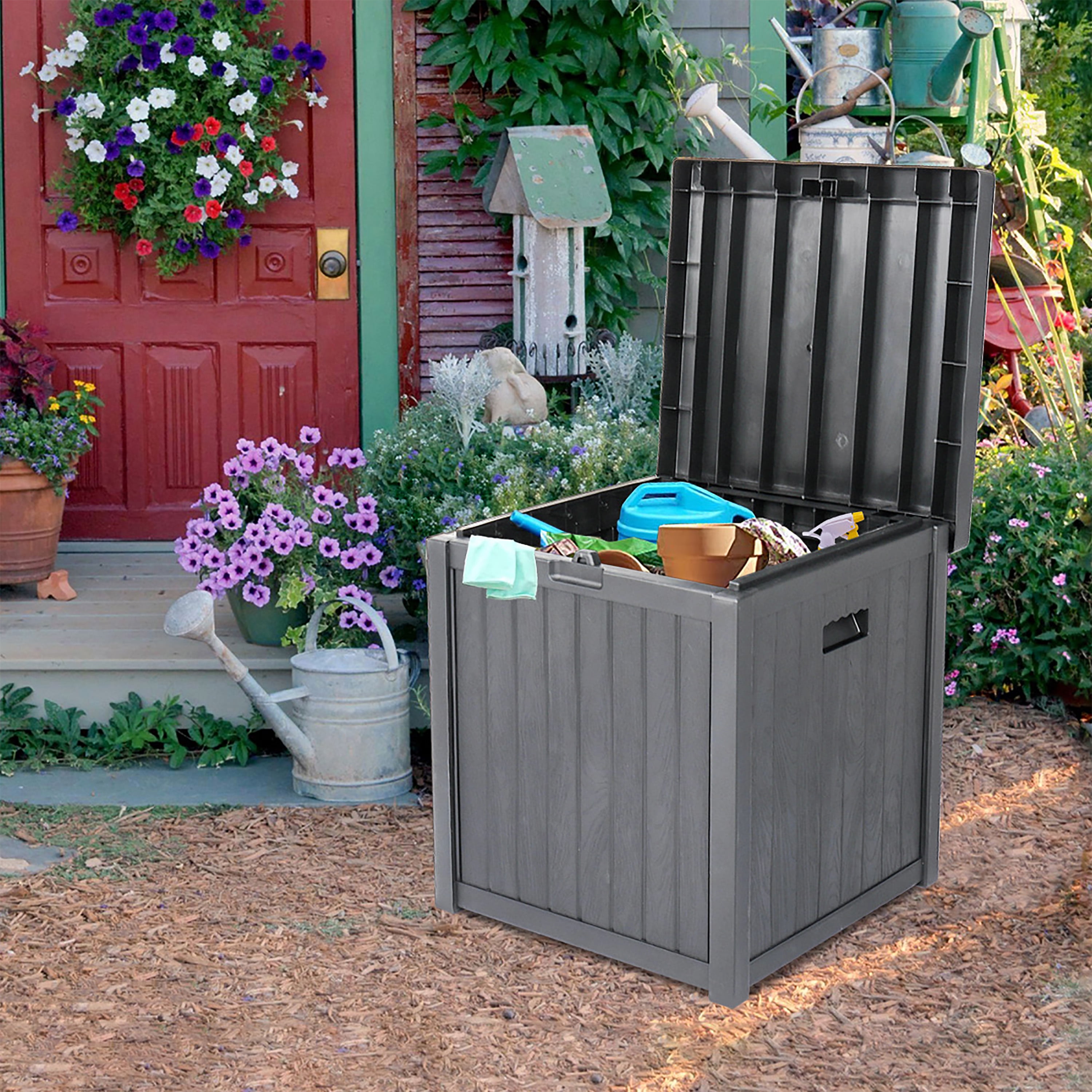 Outdoor Storage Box 51 Gallon, M Plastic Patio Box Lockable, Waterproof  Deck Box Bench for Garden Pool Studio Load-bearing 440lbs, Gray