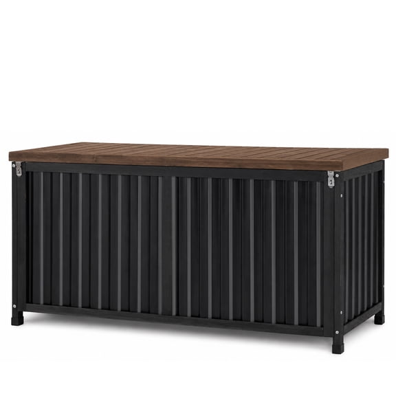 Outdoor Storage Box, 75 Gallon Deck Box, Fir Wood Lid & Frame, Resin Panels, Lockable design, Water-resistant