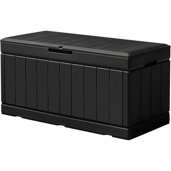 Outdoor Storage Box 85 Gallon Resin Waterproof Deck Box Delivery Box with Wood Texture Large Storage Bin for Patio Cushions (Black)
