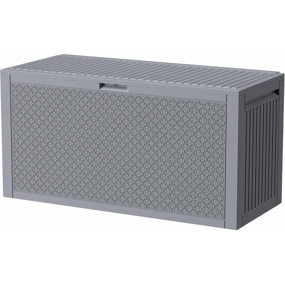 Outdoor Storage Box, 90 Gallon Deck Box, Waterproof Resin Storage Box for Patio Cushions, Gardening Tools, Lockable, UV Resistant, Grey