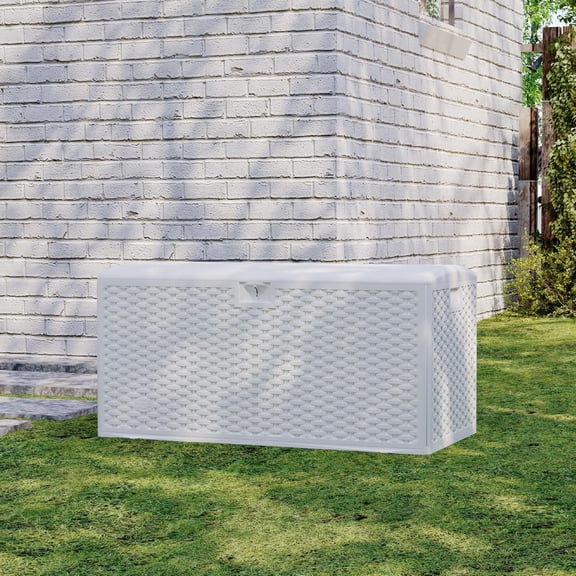 Outdoor Storage Box 99 Gallon Waterproof Large Resin Deck Box Indoor Outdoor Lockable Storage Container for Patio Furniture Cushions Garden Tools, Pool Garden, 99 Gallon, White
