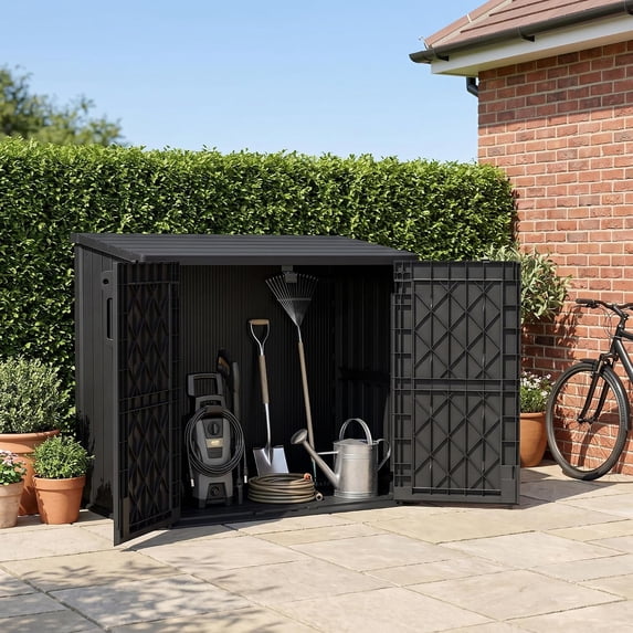 Waterproof Storage Container Outdoor Storage Box & Cabinet 36 Cu Ft, Patio Storage Box, Black ...