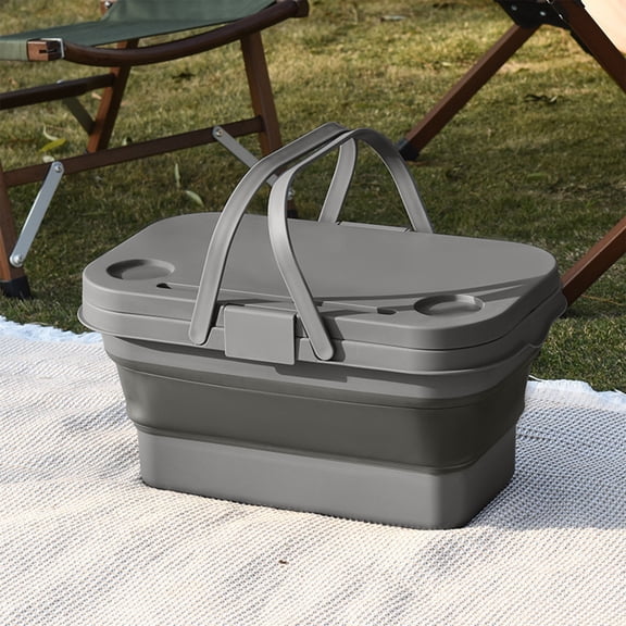 Outdoor Storage Box, Green Beige Gray Plastic Foldable Water-Repellent Large Capacity Box Convertible to Tabletop for Camping and Picnic, Storage Box