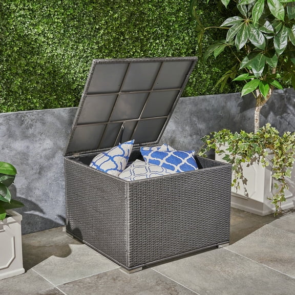 Outdoor Storage Box In Grey And Solid Iron Frame, 34.02 In. D X W 25.01 H, Patio Addition With Tough Support, Depth Width Height, Plus