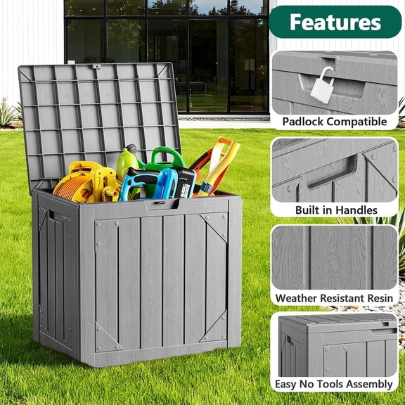 Outdoor Storage Box, Lockable 30 Gallon Deck Delivery Box Waterproof, Resin Patio Storage Bin for Pool Accessories Cushion Furniture, Garden Tools, UV-Resistant Outside