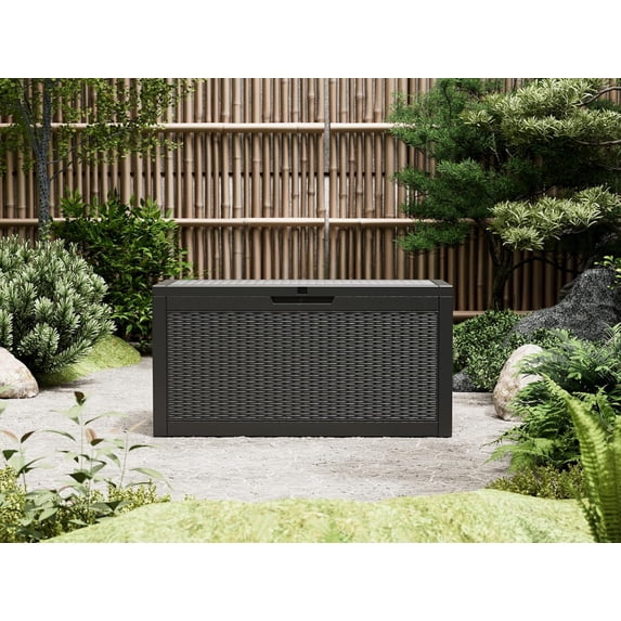 Outdoor Storage Box, Resin Deck Boxes Indoor and outdoor, Waterproof Storage Box Lockable Lid (Black,150 Gallon)