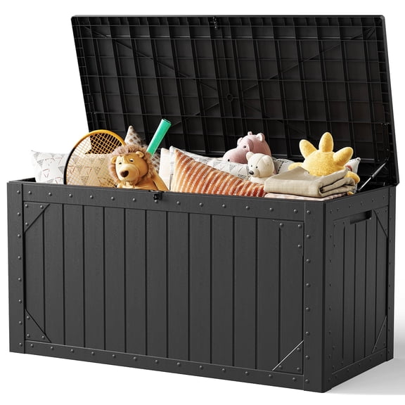Outdoor Storage Box Waterproof, 100 Gallon Lockable Resin Large Deck Box, Patio Storage Bin for Pool Accessories Cushion Furniture, Garden Tools, UV-Resistant Outside Delivery