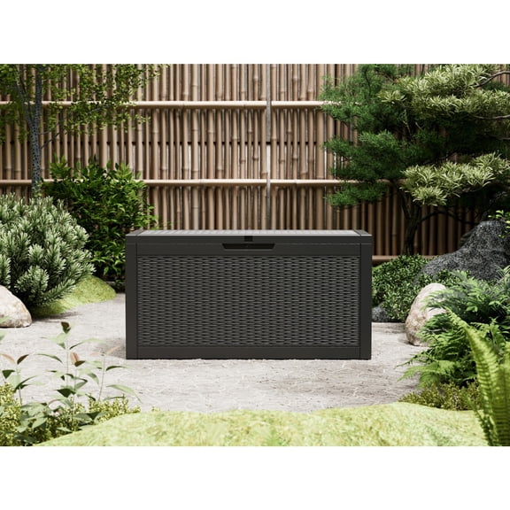 Outdoor Storage Box, Waterproof Resin Deck Box for Patio Cushions, Pool Supplies and Garden Tools, Lockable & Portable