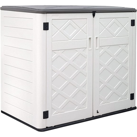Outdoor Storage Box Waterproof for Garden, Patios, Backyards, 48 Cu.ft Capacity for Garbage Cans, Lawn Mower, Garden Tools (WHite
