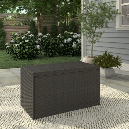 Outdoor Storage Deck Box, UV Resistant PU Rattan 70 Gallon Capacity for Cushions, Blankets, Throw Pillows, Gardening Tools and Pool Floats