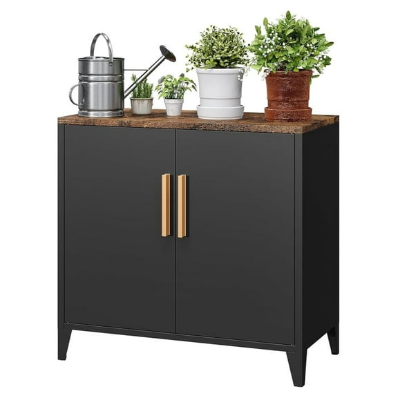 Outdoor Storage Cabinet, 30"H Metal Sideboard Buffet, Adjustable Shelf, Kitchen/Coffee Bar, Black