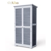63.2 Outdoor Storage Cabinet with Adjustable Shelves, Aiho Wooden Outdoor Storage Shed with Lockable Double Doors for Backyard, Garden & Patio - Gray