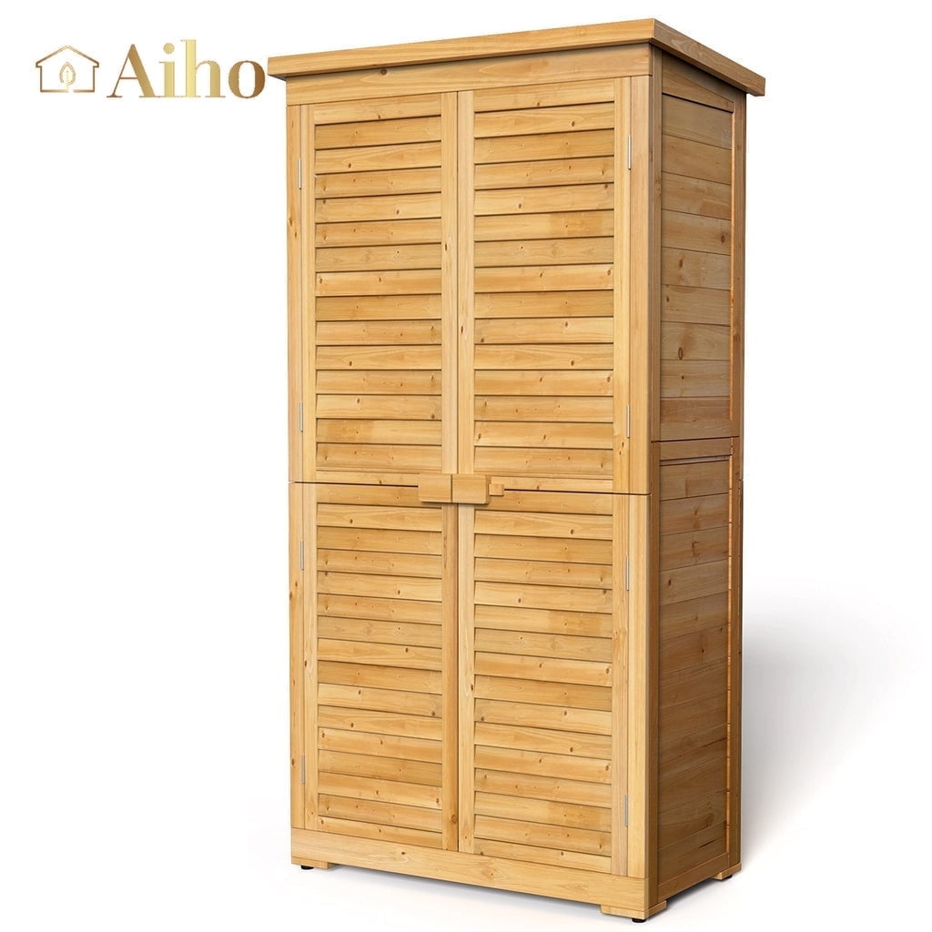 Natural Fir Wood Lockable Outdoor Storage Shed with Asphalt Roof