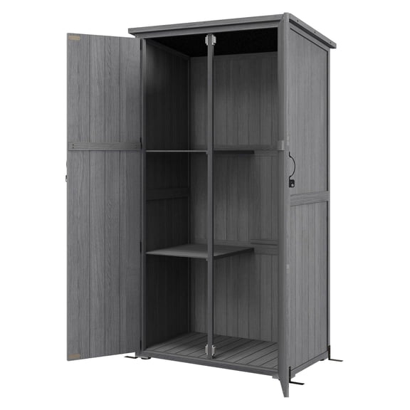 Outdoor Storage Cabinet Garden Shed - Waterproof Wood Shed with Lockable Doors, 35.5" W x 21.5" D x 63.5" H, Gray