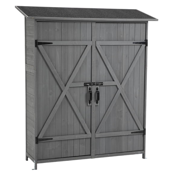 Outdoor Storage Cabinet with Lockable Door, Pitch Roof Wooden Tool Storage Shed with Detachable Shelves, Vertical Organizer Cabinet with waterproof Roof for Lawn, Backyard
