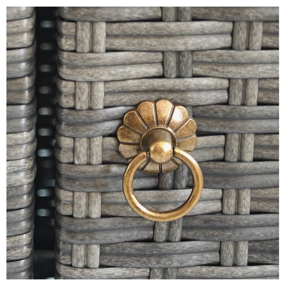 Outdoor Storage Cabinet, PE Rattan Waterproof Cabinet w/ Drawer, Poolside Towel Storage, Patio Deck Organizer, Gray