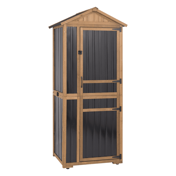 Outdoor Storage Cabinet with Sloped Roof, Adjustable Shelves, Lockable Door for Garden Patio Garage, 75.2" H