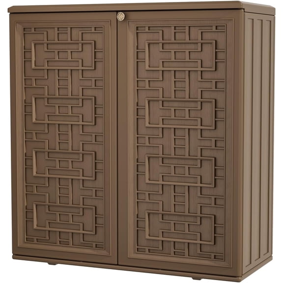Outdoor Storage Cabinet Waterproof, Resin 62 Gallon Storage Box for Patio Furniture Cushions, Garden Tools, Pool Accessories (Dark Brown with 1 Shelving)