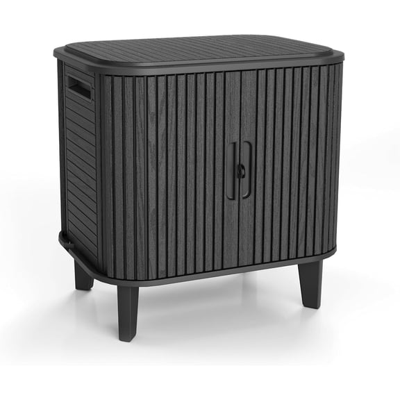 Outdoor Storage Cabinet, Weather-Resistant Resin Deck Box with Steel Reinforcement, Lockable, Wood-Look Finish