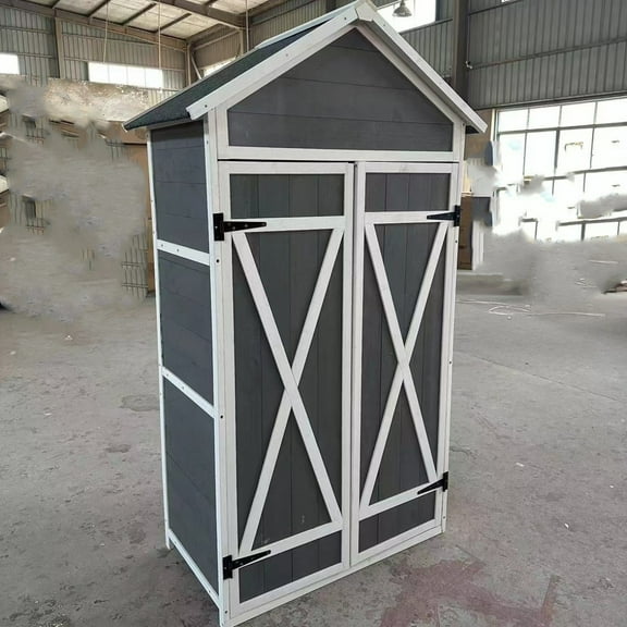 Outdoor Storage Cabinet, Wood Garden Shed with Waterproof Roof and Sturdy Lockable Doors, Outside Tool Shed, Grey