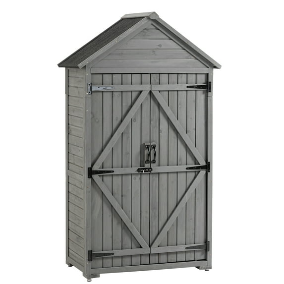 Outdoor Storage Cabinet, Wood Tool Shed with Shelves and Latch, Outside Wooden Shed for Yard, Garden, Backyard - Gray