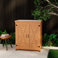 thumbnail image 1 of Outdoor Storage Cabinet, Wooden Garden Shed with Storage Cabinet and Metal Table Top, Outside Utility Tool Organizer for Garden Farm Backyard, Light Brown, 1 of 7