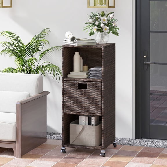 Outdoor Storage Cabinet with Drawer and 3 Shelves for Backyard