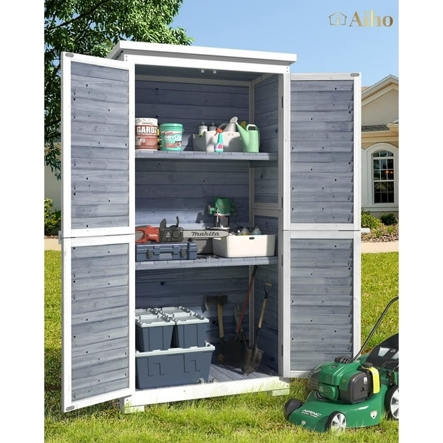 Outdoor Storage Cabinet with Removable Shelves, Aiho Wooden Outdoor Storage for Garden, Lawn, Patio - Gray