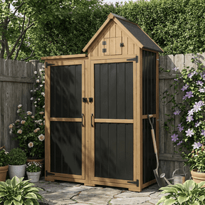 Outdoor Storage Cabinet with Rooftop Compartment, Lockable Doors & Adjustable Shelves, Weatherproof Garden Tool Organizer for Patio Garage