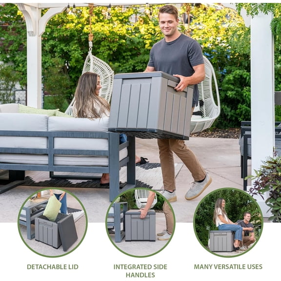 Outdoor Storage Cube Deck Box Waterproof for Garden Tools Pool Accessories 25 Gallon Gray