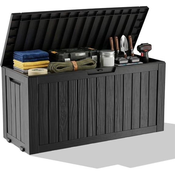 Outdoor Storage Deck Box, 85Gallon Capacity, PP Resin Material, Waterproof Lockable, For Patio & Garden