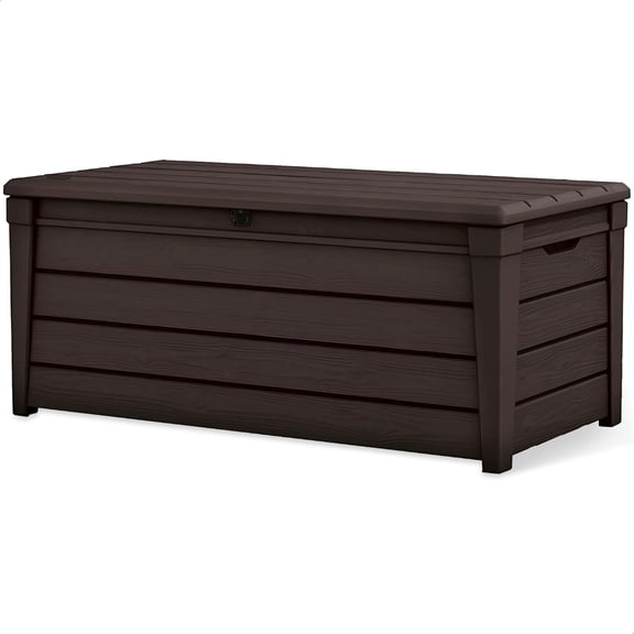 Outdoor Storage Deck Box, for Patio, Backyard & Garden, 120 Gal, Brown - Lockable, Organizing, and Waterproof Plastic Container Bench