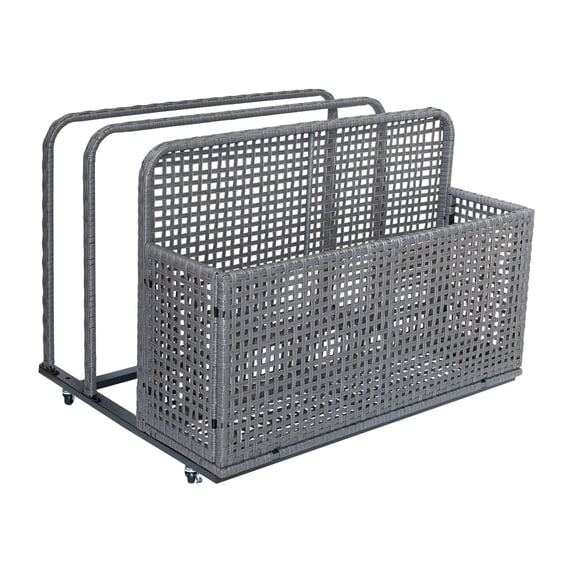 Outdoor Storage, Double Layer Poolside Float Storage, Patio Poolside Float Storage Basket, Storage Box, PE Rattan Outdoor Pool Caddy with Rolling Wheels for Floaties,Beach-Sturdy,Hollow Grey