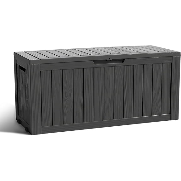 Outdoor Storage Housing Deck Box - Waterproof Patio Furniture, Garden Tools, Cushions, Pool Accessories Storage Bench with Lockable Lid and Side Handles (Black 76 Gal)